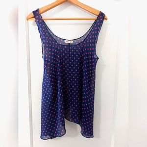 Blue and Red Polka Dot Sheer Tank Top by Edge. Size Medium